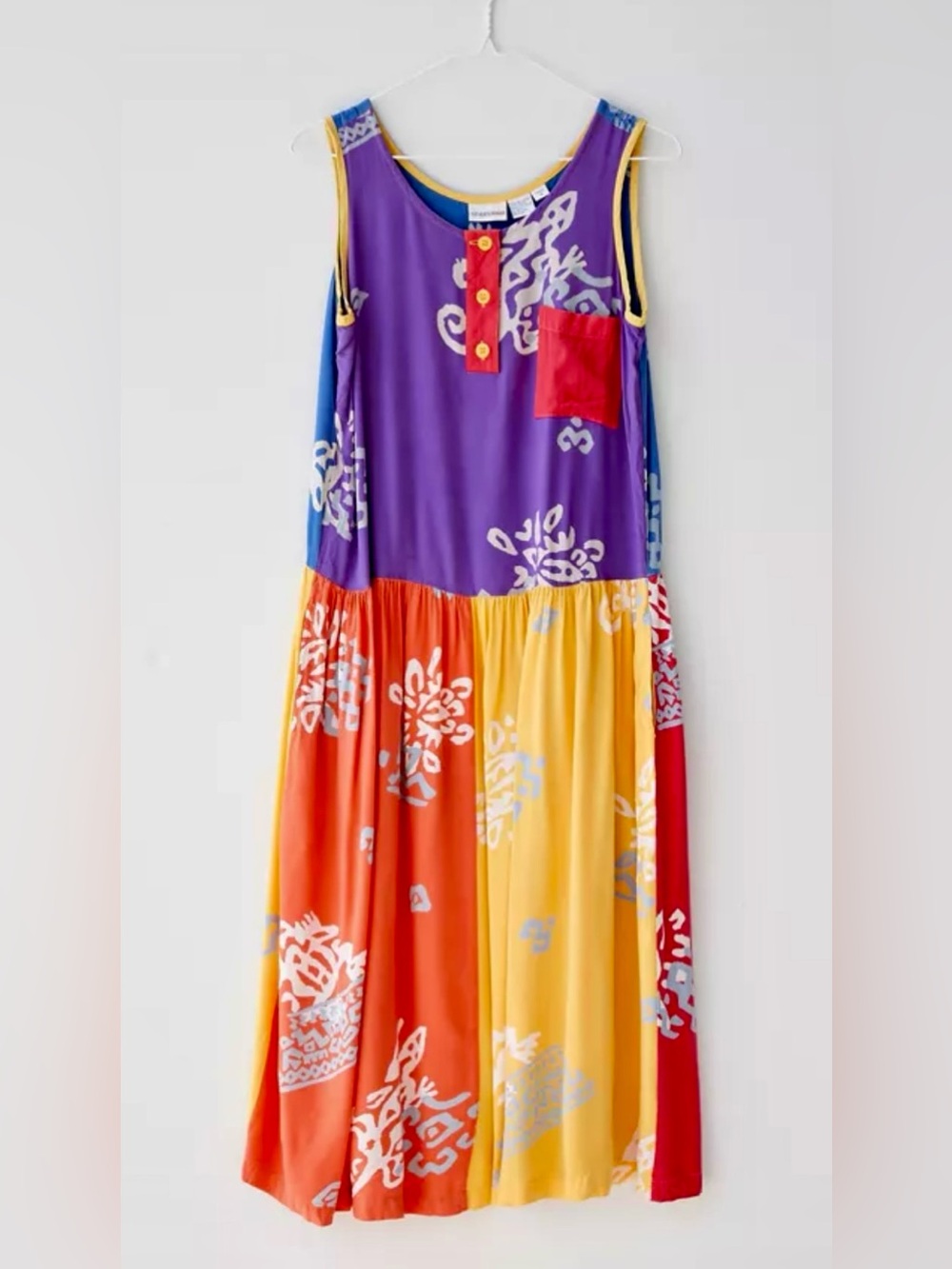 Vintage QPS Urban Colorblock Floral Maxi Dress — Purple, Red, Orange & Yellow
